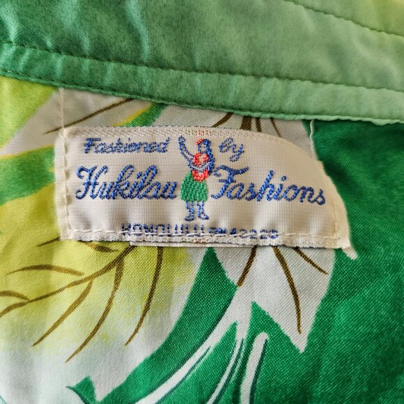 Vintage 70s Hawaiian Polyester Tropical Beach Summer Button Front Shirt Green S - Picture 5 of 5